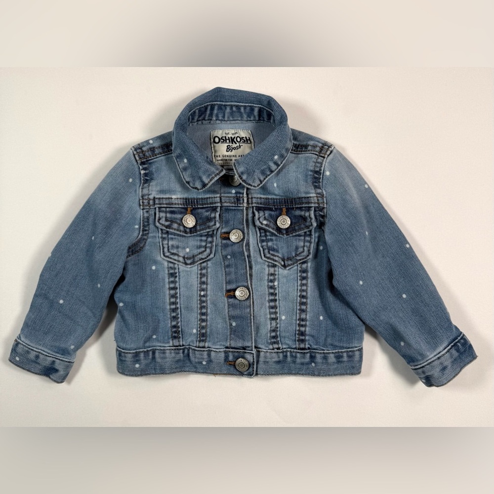 OSHKOSH B’GOSH Denim Jacket Girl 12M Light Wash Polka Dot Classic Jean Jacket